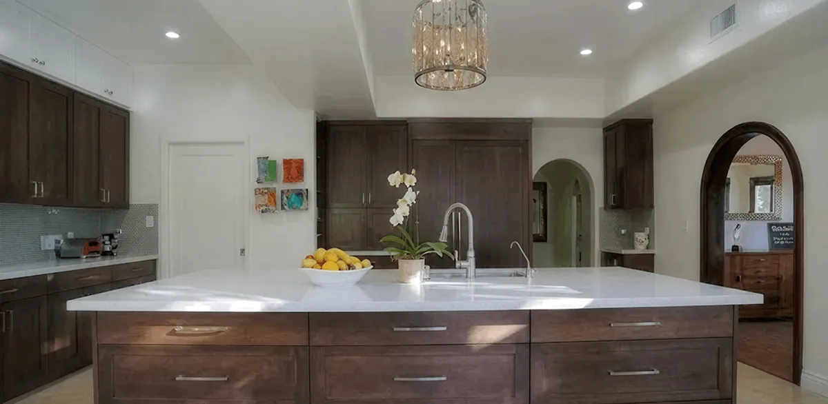 Cabinet refacing project with updated kitchen cabinets and island in Erie, PA