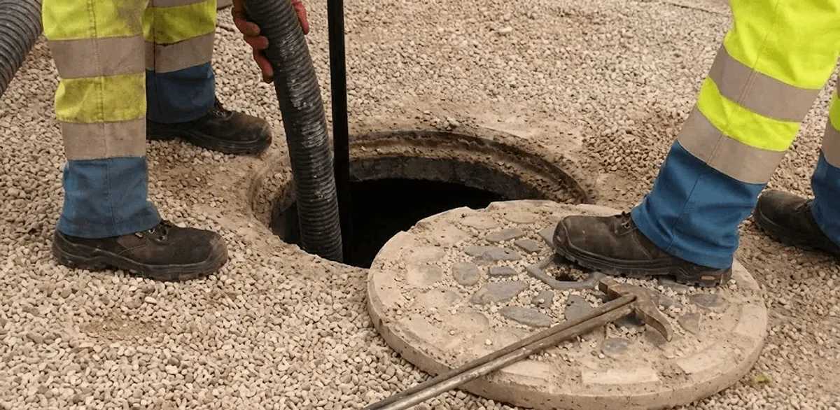 Drain cleaning crew clearing a sewer access point with professional equipment in Erie, PA